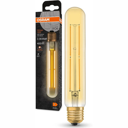 225214 - OSRAM Llambë LED Vintage 1906 Classic Tubular FIL, E27, 4W, 400lm, 2000K, ngjyrë drite e bardhë e ngrohtë, konsum shumë i ulët energjie, jetëgjatësi e gjatë