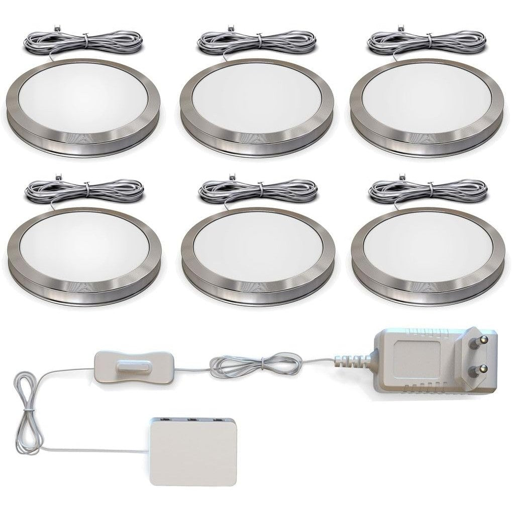 213645 - B.K.LICHT Set me 6 drita nën dollap me çelës kabllor, dritë e bardhë e ngrohtë, 1.8W secila, 59x9.5 mm