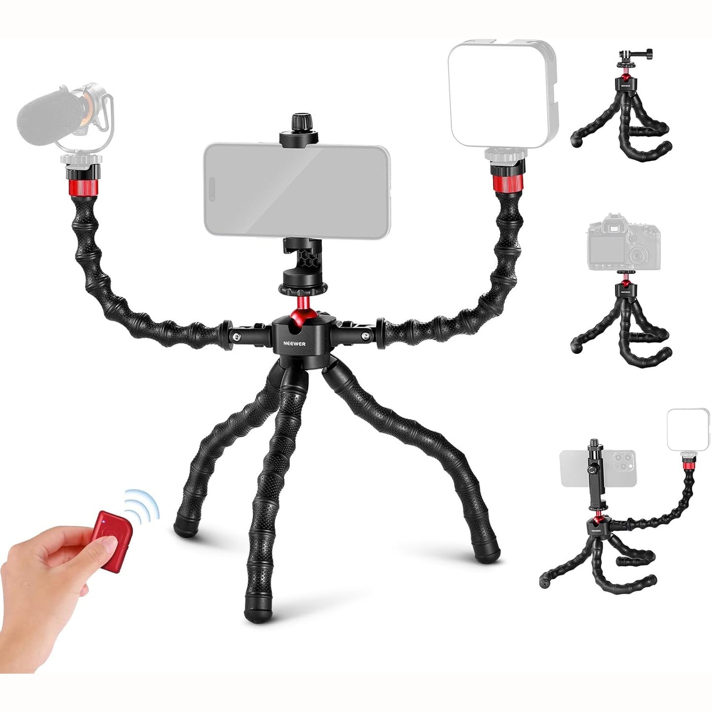 292873 - NEEWER T91 TRIPOD FLEKSIBËL PËR MINI TELEFON CELULAR, 2 KRAHË MAGJIKË, KOMPATIBEL ME GOPRO HERO 12, 15 14 PRO MAX