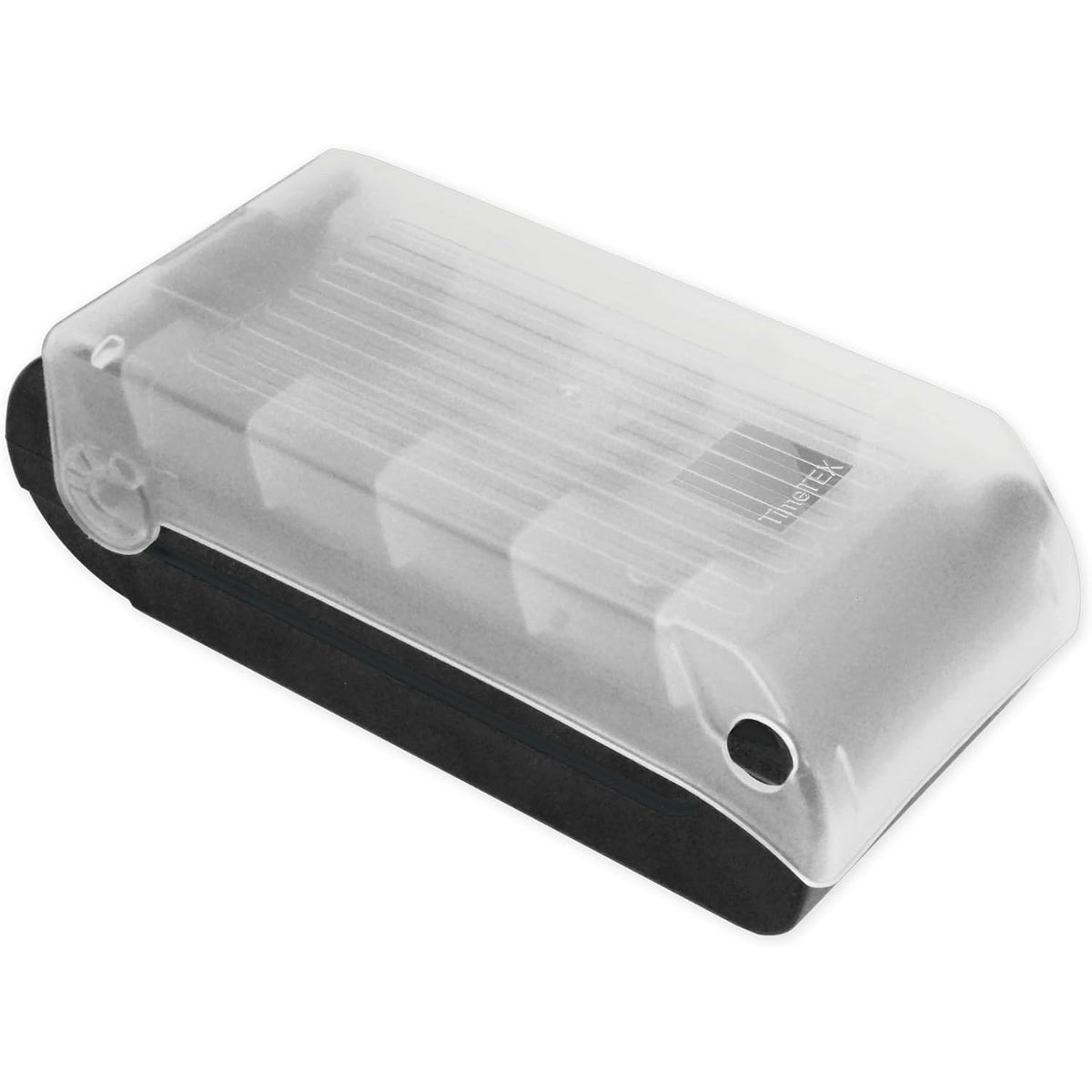 296286 - TIMETEX: Kuti për dosje kartelash e bërë nga plastikë e fortë, A8, gjysmëtransparente me kapak rrëshqitës, 20x9x6.5cm, ngjyra: e zezë