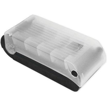 296286 - TIMETEX: Kuti për dosje kartelash e bërë nga plastikë e fortë, A8, gjysmëtransparente me kapak rrëshqitës, 20x9x6.5cm, ngjyra: e zezë