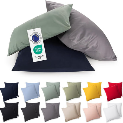 202989 - BLUMTAL - Mbulesë Jastëku prej Pambuku Jerse 100% (Set Prej 2 Copësh), 50x50 cm, i Çertifikuar Oeko-Tex, Antracit, me Zinxhir për Jastëkë Dekorativë 50x50