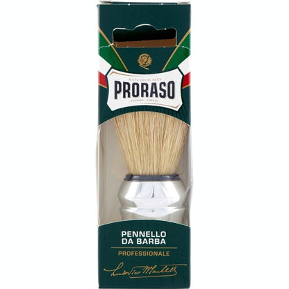 303791 - PRORASO Furçë rroje profesionale me fije natyrale dhe dorezë plastike të kromuar, për përdorim me kremin e rrojës, Prodhuar në Itali