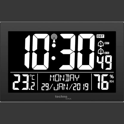 250455 - TECHNOLINE Orë Dixhitale WS8017, Ekran LED i Madh, Temperatura, Lagështia, 2 Alarme, Kalendar deri në 2099, 12/24 orësh