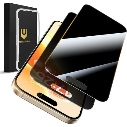 320169 - MBROJTËS EKRANI PËR PRIVATSI PËR QELQI TË TEMPERUAR PA KABLLLO UNBREAK, I PAJTUESHËM ME IPHONE 15 PRO MAX (6.7 INÇ) - ANTI-SPJUNAZH, REZISTENT NDAJ GËRVISHTJEVE, ANTI-GJURMË GISHTASH DHE PA FLLUSKA - PAKO ME 2 COPË