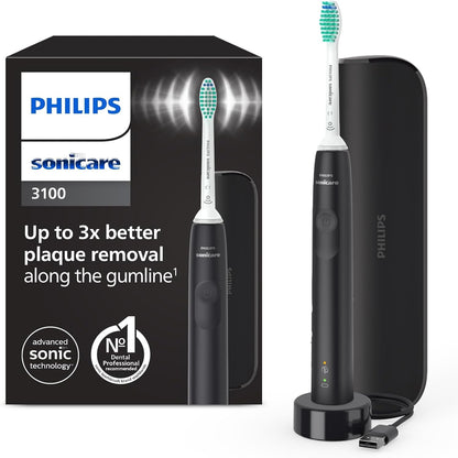 307324 - PHILIPS Furçë dhëmbësh elektrike sonike Sonicare 3100, sensor presioni dhe kohëmatës, çantë udhëtimi, e zezë, HX3673/14