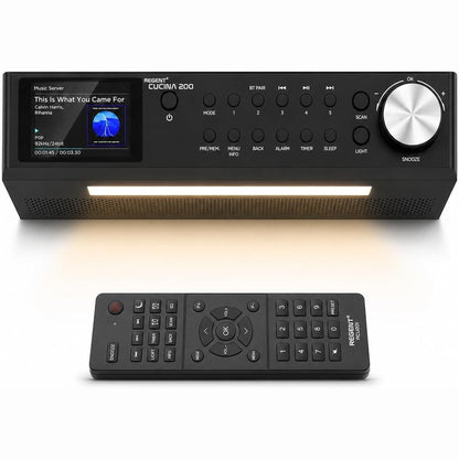 299242 - REGENT CUCINA Radio Kuzhine 200, DAB me Bluetooth, FM/DAB+ me shirit LED, Ekran me Ngjyra, Kohëmatës Kuzhine me 2 Alarme, E Zezë