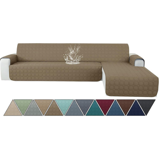 135486 - YSTYLE Mbulesë Divani E Papërshkueshme nga Uji për 4 Vende me Gadishull, 280cm Gjatësi, Kafe e Lehtë, Rezistente ndaj Gërvishtjeve dhe Njollave, e Kthyeshme (Të Djathtë/Të Majtë)