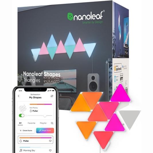 255034 - NANOLEAF Kit Fillestar Shapes Triangle, 9 Panele LED Inteligjente Trekëndësh RGBW, Ndriçim Muri i Brendshëm, WiFi, 16 Milion Ngjyra