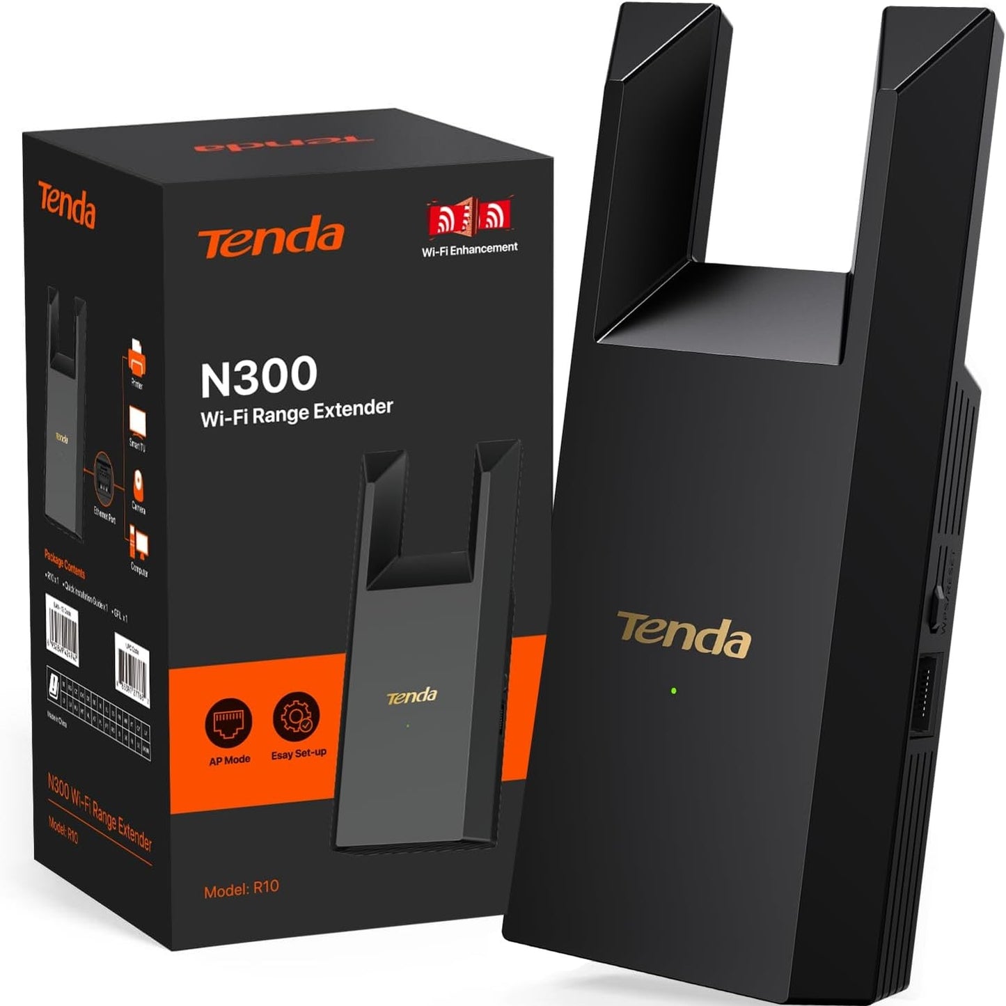 274030 - Tenda WLAN Amplifikator Repeater R10, 300 Mbit/s, port Ethernet, mbulim deri në 120 m², WPS, Modalitet AP, i zi