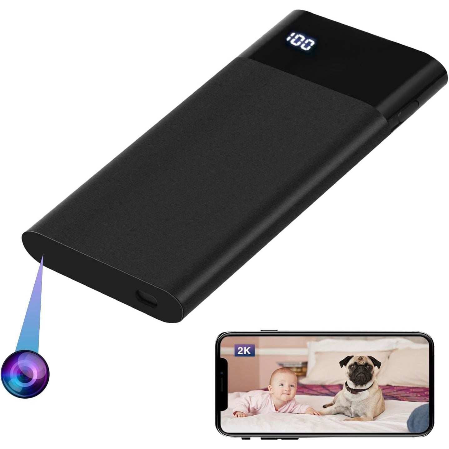 288505 - WIWACAM Kamera Spiunazh WiFi MW8, Kamera Pa Tel 2K Ultra HD, Bateri 5000mAh, Zbulim Inteligjent i Lëvizjes, Alarm Telefoni Celular, Shikim Nate, Alarm Emaili, E Zezë