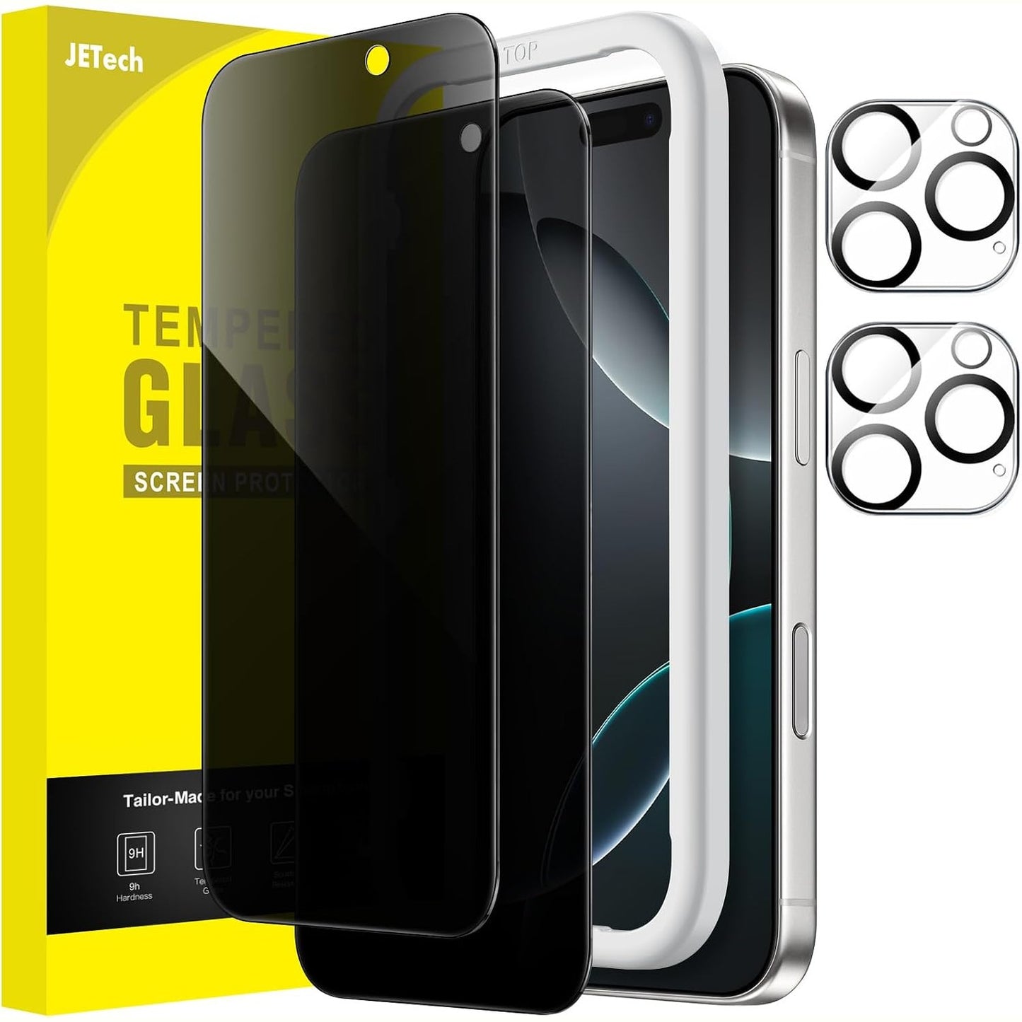276944 - JETech Mbrojtës Ekrani për Privatësi për iPhone 16 Pro 6.3 inç, Fletë Mbrojtëse prej Xhami të Temperuar Anti-Spy, 2 copë