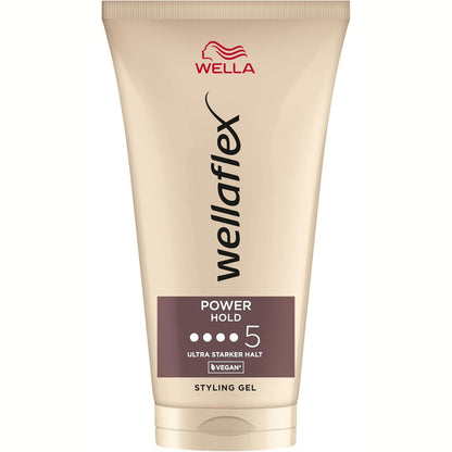 308463 - WELLAFLEX Xhel flokësh Power Fill për femra, fiksim ultra i fortë deri në 24 orë, 150 ml, i butë për skalpin e kokës, i testuar dermatologjikisht, formulë vegane, pa silikon, niveli i mbajtjes 5