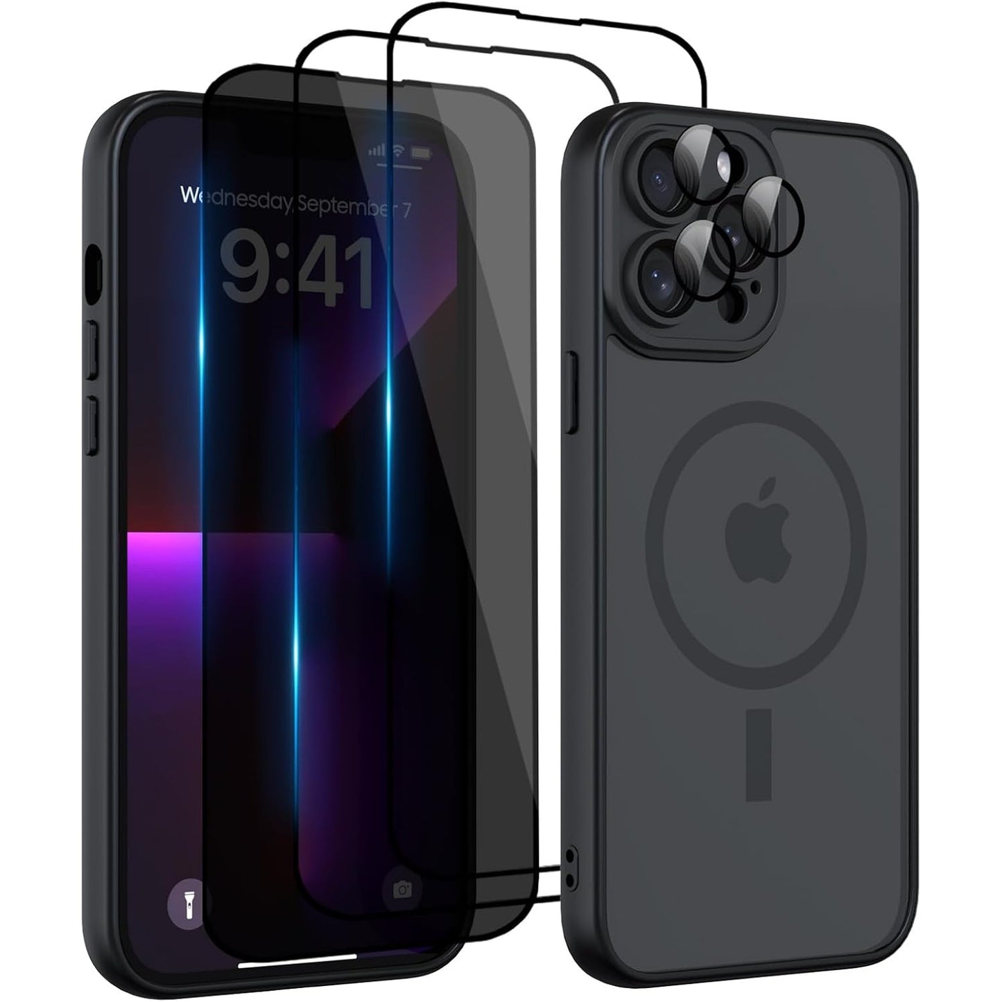 274777 - Nupcknn Mbështjellëse magnetike për iPhone 11 Pro me Magsafe dhe 3 mbrojtëse ekrani prej qelqi të temperuar [HD+HD+Privatësi][Mbrojtje e plotë e kamerës] Mbështjellëse transparente mat