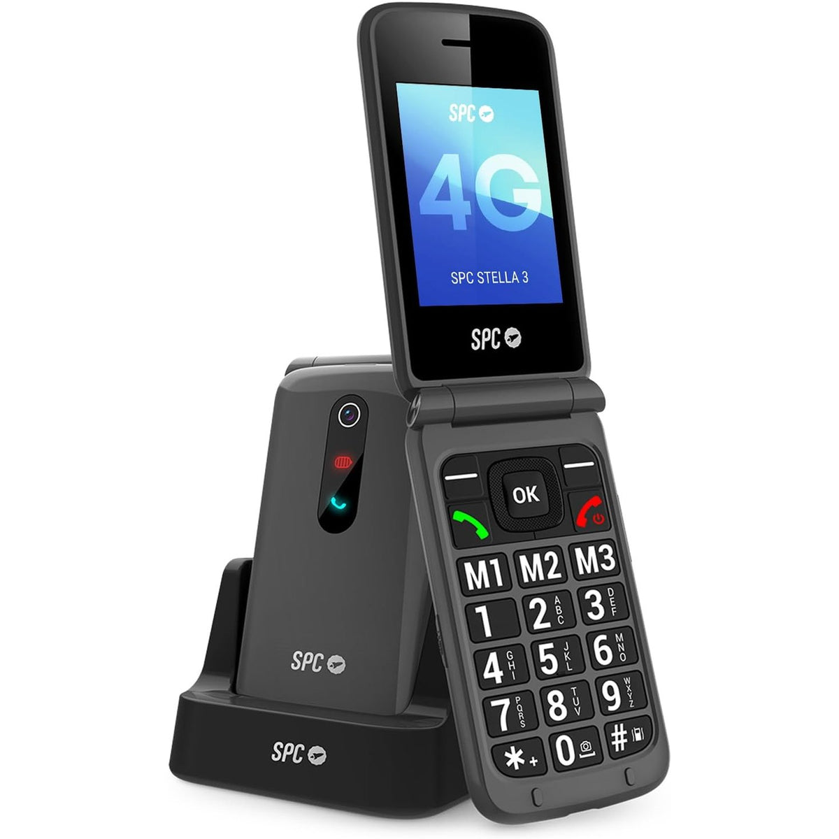 295670 - SPC STELLA 3 – Telefon i palosshëm për të moshuarit me butona të mëdhenj dhe 4G | Buton SOS, Konfigurim në distancë dhe volum 103dB | Djep karikimi dhe 3 numra të shpejtë - i zi