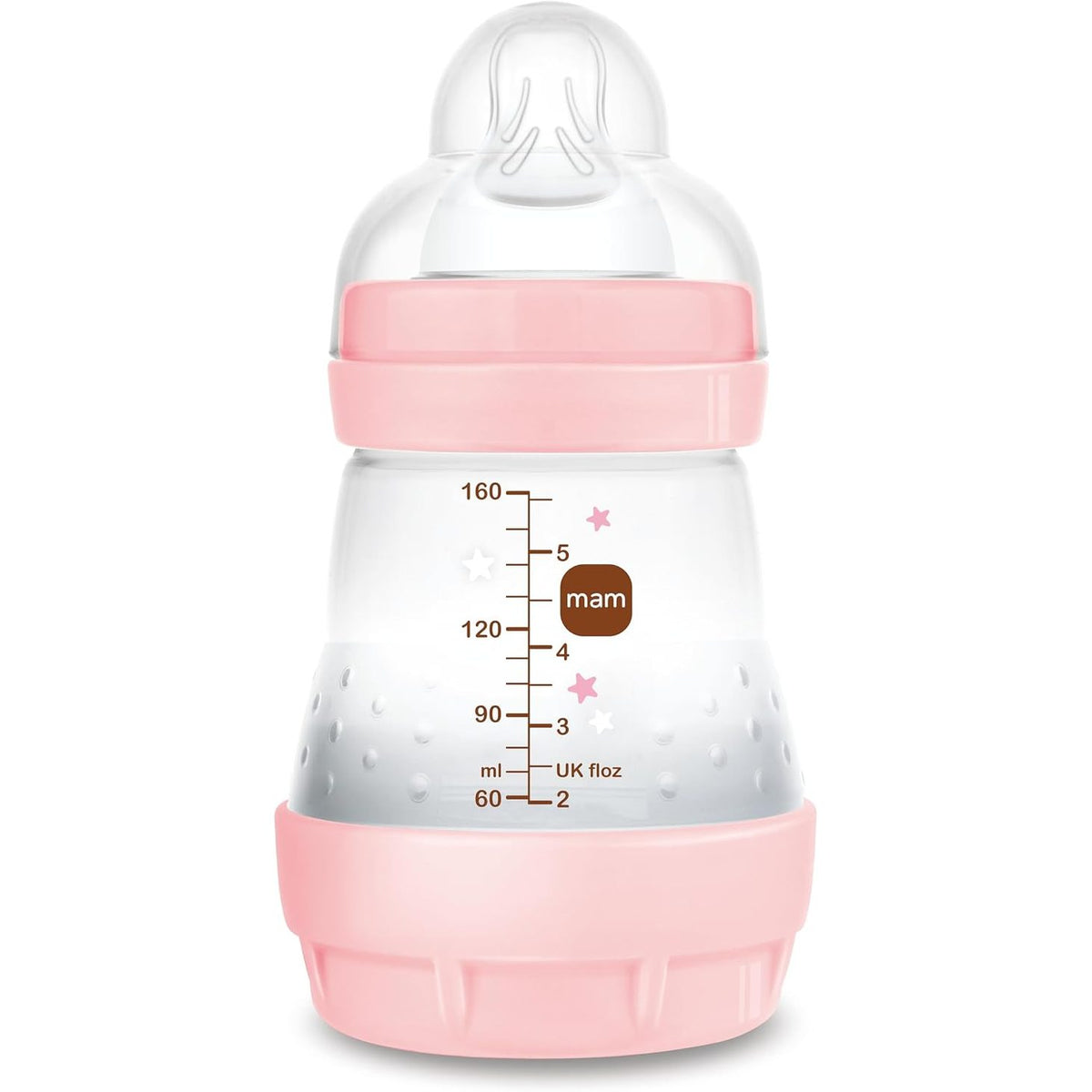 317751 - MAM Shishe Anti-Kolik, 160 ml, për të porsalindur, thithkë silikoni me rrjedhje të ngadaltë, vetësterilizuese, Rozë e Ndritshme