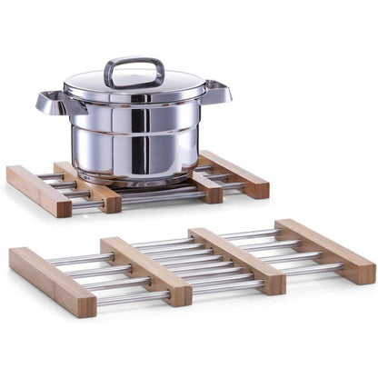 293823 - ZELLER Trivet i Zgjatshëm 25299, Bambu/Çelik Inoks Argjend, 23.5 x 20 x 2 cm
