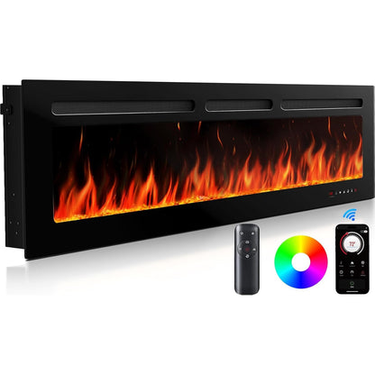 221048 - SILONN Oxhak elektrik 50"/127cm, Fuqi nxehtësie 900W - 1800W, montim në mur ose inkasim, aplikacion dhe telekomandë, 20 ngjyra flake, e zezë
