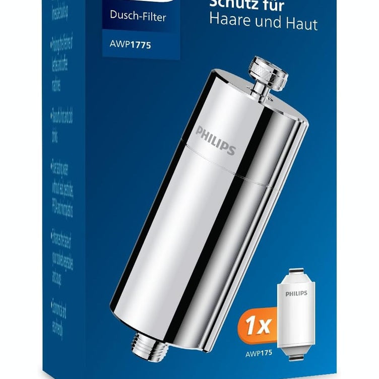 132835 - PHILIPS Filtër Dushi me 1 Fishek Zëvëndësues - Kapacitet 50,000 L, Zvogëlon Klorin deri në 99%, Përshtatet të Gjitha Tubave dhe Rubinetave Standarde, Material Krom
