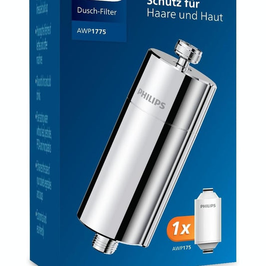 132835 - PHILIPS Filtër Dushi me 1 Fishek Zëvëndësues - Kapacitet 50,000 L, Zvogëlon Klorin deri në 99%, Përshtatet të Gjitha Tubave dhe Rubinetave Standarde, Material Krom