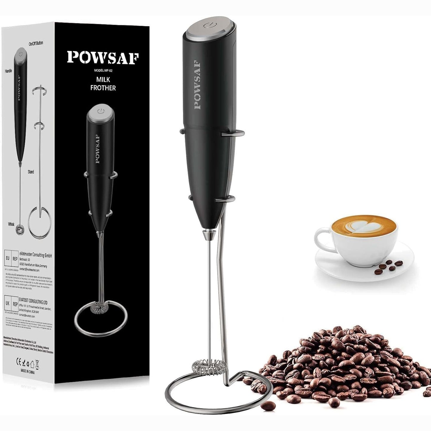 253947 - POWSAF Shkumëzues qumështi elektrik 13000 RPM, Mini mikser për kafe, Latte, Cappuccino, Matcha
