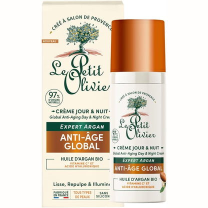 321845 - LE PETIT OLIVIER Krem Dite dhe Nate Anti-Plakje - Vaj Argani, Vitaminë C dhe Acid Hialuronik - 50 ml - 97% Origjina Natyrale - Prodhuar në Francë
