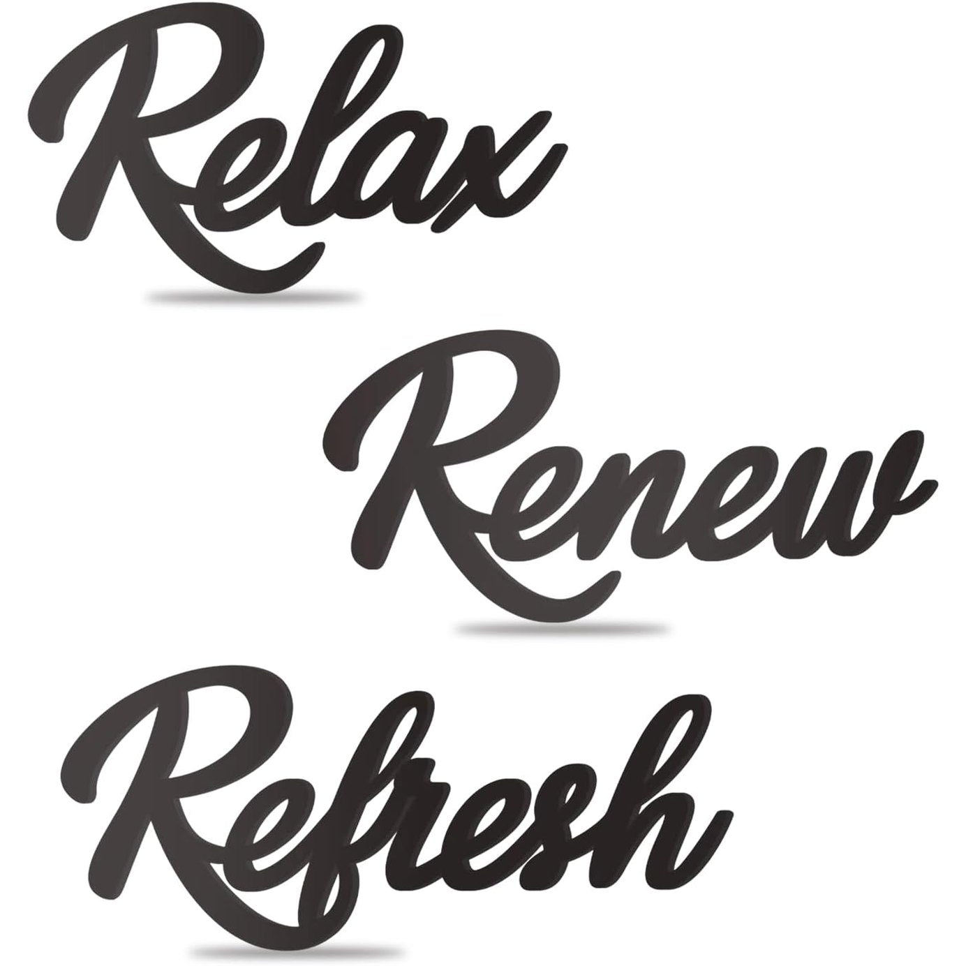 253075 - 3 copë Shenjë me Shkronja prej Druri të Zezë, Relaks, Refresh, Rinovim, Shenjë Banjoje, Art Muri i Zi
