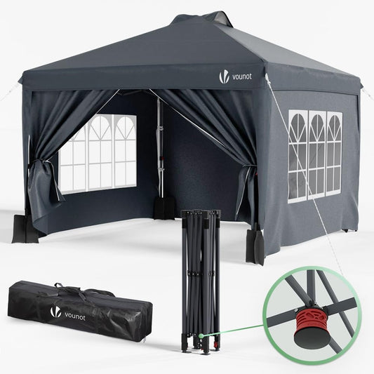 292171 - VOUNOT Gazebo Kopshti 3x3m, tendë e palosshme, mure të palosshme, ujit të papërshkueshëm nga UV, lartësi e rregullueshme, çantë mbajtëse, gri