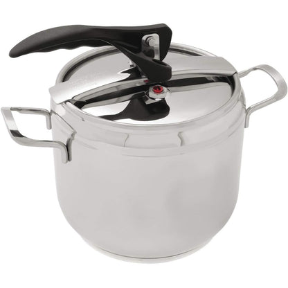 183846 - ROYAL NORFOLK Tenxhere me Presion prej Çeliku Inox 5L, me Fund të Trefishtë, e Përshtatshme për Induksion dhe të Gjitha Sobat, me Kapak Sigurie 3-Valvulash dhe Pajisje Bllokimi Dorëze