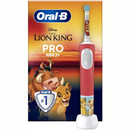316491 - ORAL-B Pro Furçë Dhëmbësh Elektrike për Fëmijë, Mbreti Luan, 1 Kokë Furçe, Shumëngjyrëshe - 2 Mënyra Larjeje për Fëmijë 3 Vjeç e Lart, Kokë e Rrumbullakët Butësisht në Mishrat e Dhëmbëve, Kohëmatës Magjik Disney