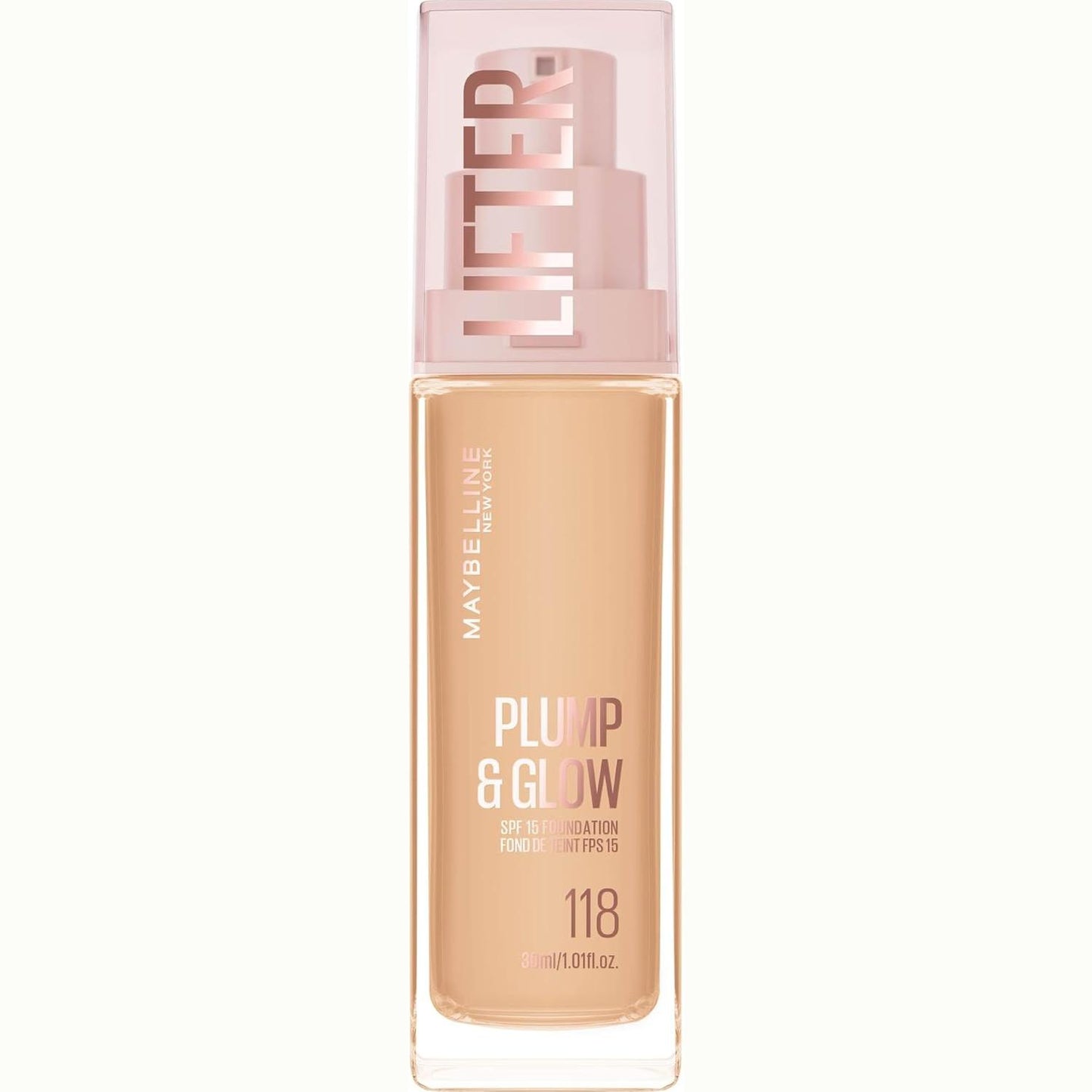 318341 - MAYBELLINE NEW YORK Fondatinë Lifter Plump & Glow 30 ml | E mbush dhe e ndriçon menjëherë | Përfundim i lëmuar, i ngritur dhe rrezatues | Nuanca 118
