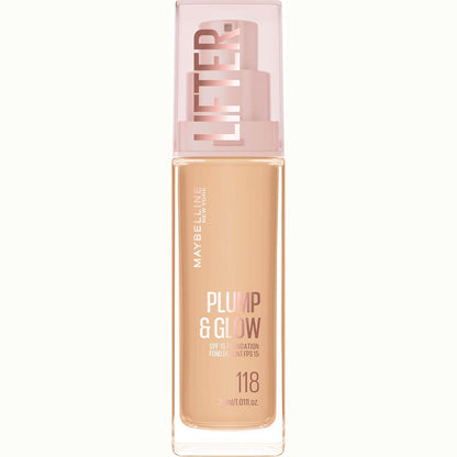 318341 - MAYBELLINE NEW YORK Fondatinë Lifter Plump & Glow 30 ml | E mbush dhe e ndriçon menjëherë | Përfundim i lëmuar, i ngritur dhe rrezatues | Nuanca 118