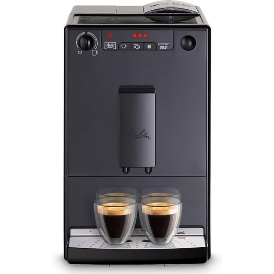 162027 - MELITTA E950-222, Makinë për Përgatitjen e Kafesë nga Bishtat në Filxhan, me Intensitet të Rregullueshëm Kafeje dhe Dalje të Dyfishtë Rregullueshme për Një ose Dy Filxhanë, Funksion Ngrohjeje Filxhani dhe Opsion Vetë-Pastrimi