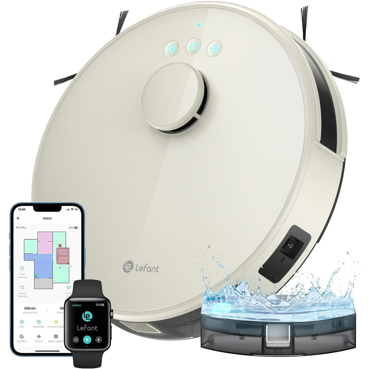 320783 - LEFANT Fshesë me korrent robot me hartëzim, Navigim LDS, thithje 5500 Pa, 150 minuta, zonë pa lëvizje, diametër 32 cm, kontroll me aplikacion/Alexa, gri shampanje