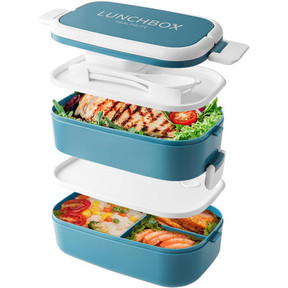 186484 - BEEPTRUM Kutia e Dreka Bento 1400ml, e grumbullueshme, Kutia me 4 Ndarje, Takëm dhe 2 Shtresa, e Papërshkueshme nga Rrjedhjet, Përdorim Zyre, e Sigurt për Mikrovalë dhe Lavastovilje, për të Rritur dhe Fëmijë - Blu