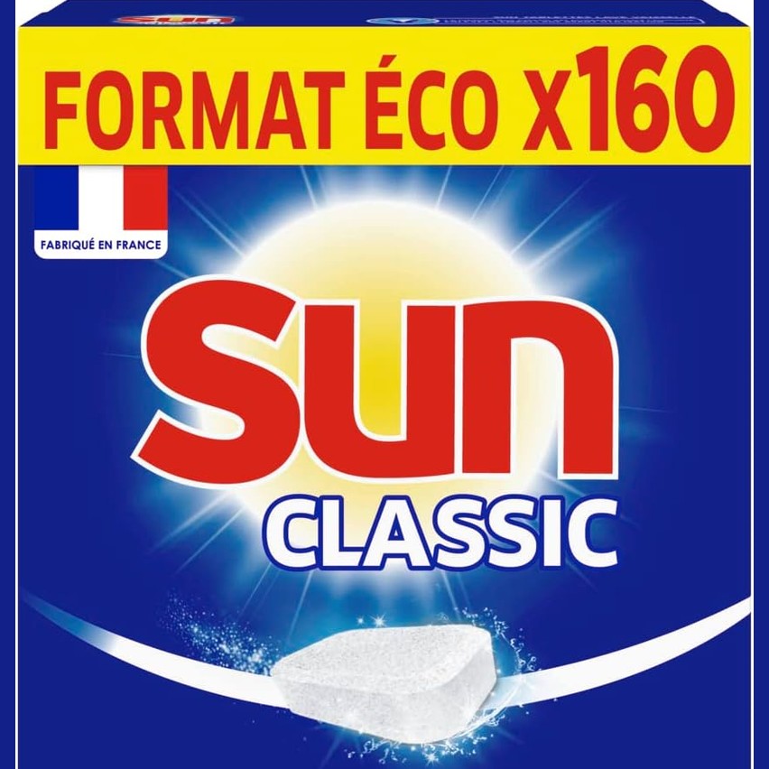 317275 - Sun Classic - Tableta për lavastovilje - 160 tableta - Efektive gjatë cikleve të shkurtra dhe në temperatura të ulëta - Produkt i prodhuar në Francë