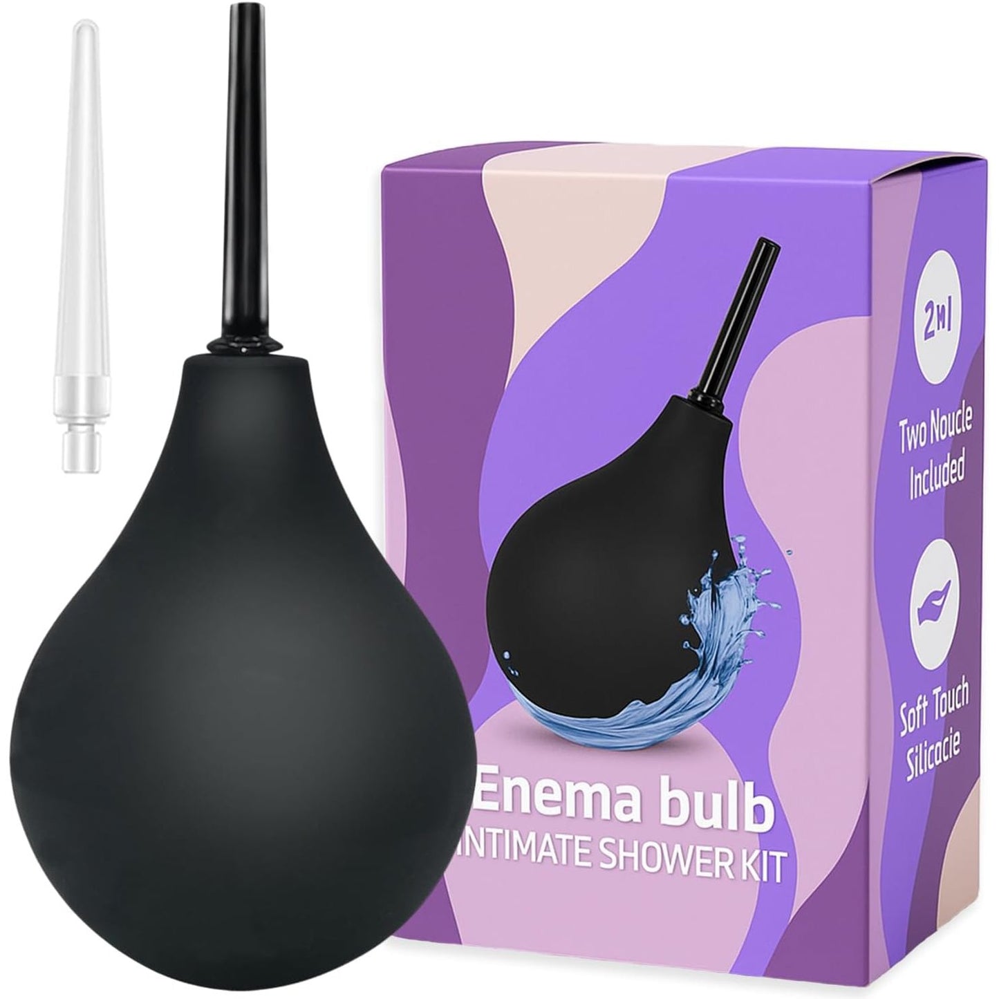 290400 - Klizmë 225 ml me 2 gryka | Klizmë dhe dush anal për të rritur | Shiringë klizme silikoni mjekësor, pa BPA