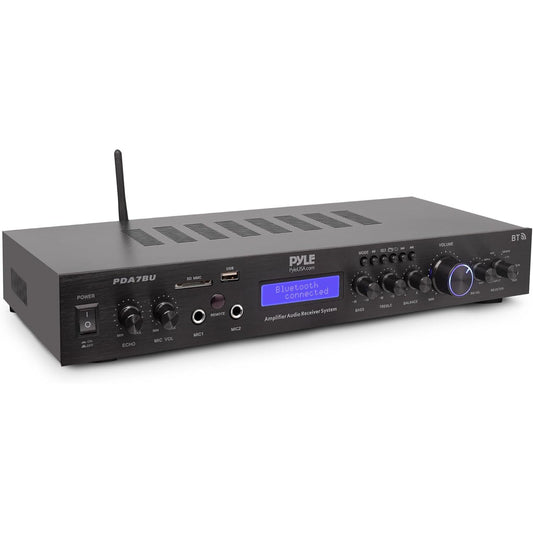 295540 - PYLES Amplifikator Bluetooth me 5 Kanale për Montim në Rack, 200 Vat, Material Plastik, Transmetim Pa Tel Bluetooth, Radio MP3/USB/SD/AUX/FM, LCD Dixhital ID3, i Zi