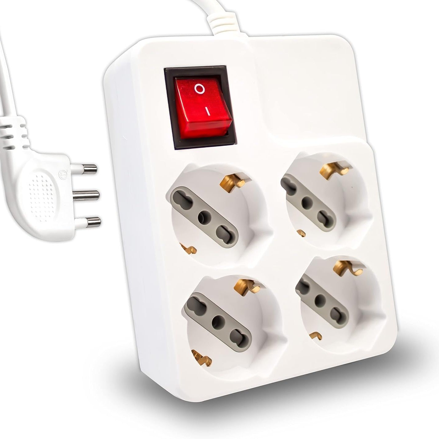 274230 - V-TAC Prizë elektrike 4-kahëshe me ndërprerës, kabllo 1.5m, 4 priza 10/16A Schuko, e bardhë