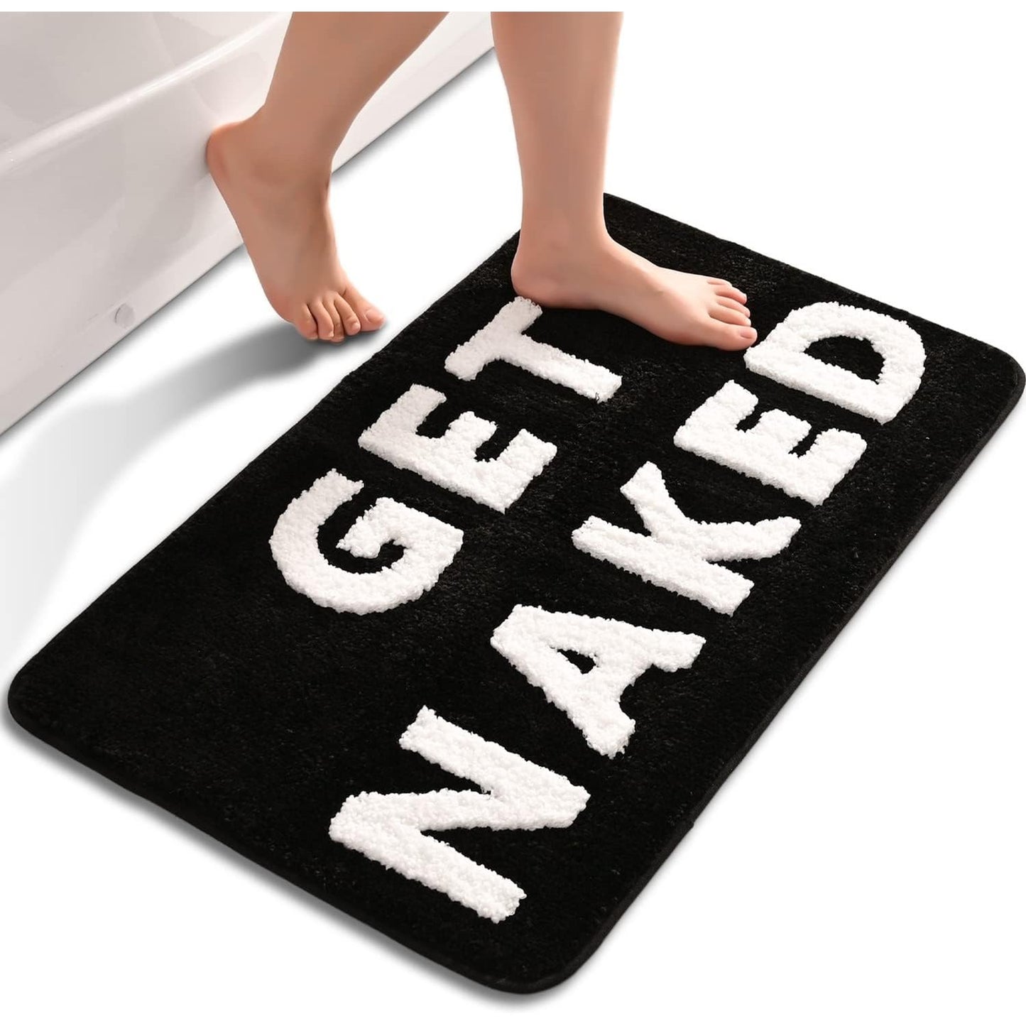 162779 - QJHOMO Qilim Banje 'Get Naked' Anti-Rrëshqitës, Material Mikrofibrë, E Butë dhe E Lavarshme, Ngjyra Bardhë e Zi, 40x60cm