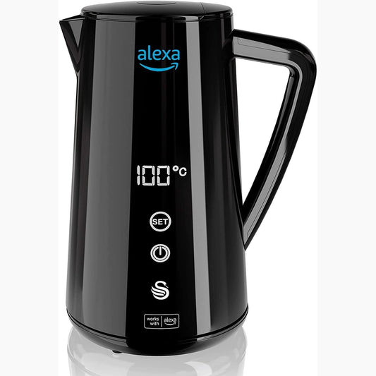 277373 - SWAN Çajnik inteligjent 1.5L, 1800W, me kontroll temperature, i zi, pa tel, ekran me prekje LED, funksion mbajtjeje ngrohtësie, prekje e ftohtë, mur çeliku inox i izoluar, SK14650BLKNEU