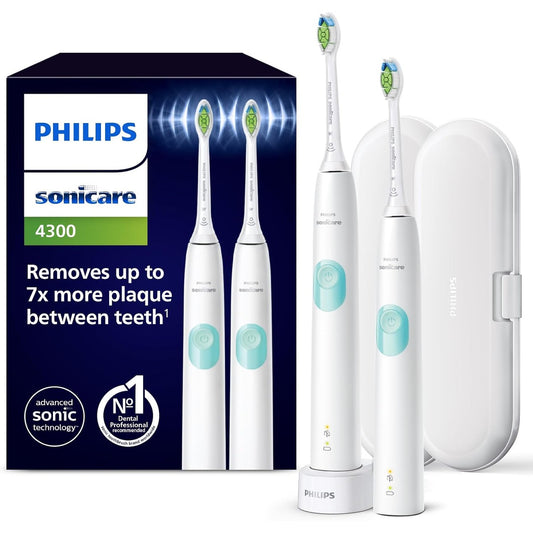 315185 - urçë dhëmbësh elektrike Sonicare ProtectiveClean 4300, HX6807/35, dy nivele intensiteti, sensor presioni, kohëmatës, e bardhë, pako me 2 copë
