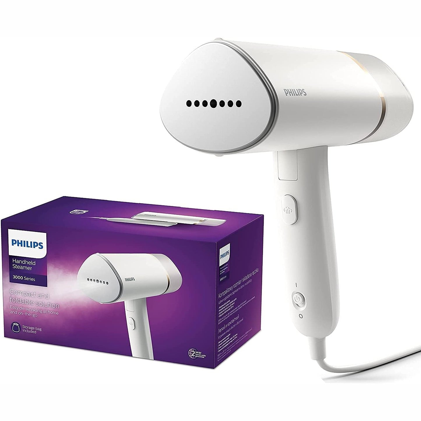 270115 - Philips STH3020/16 Seria 3000 Avullues Dore Kompakt dhe i Palosshëm - Gati për t’u përdorur në 30 sekonda - Nuk ka nevojë për dërrasë hekurosjeje - 1000W - Deri në 20g/min - STH3020/16 - E bardhë