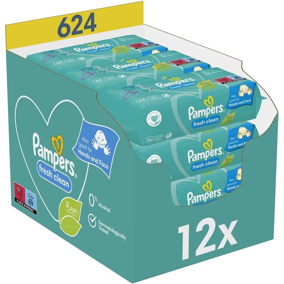 293525 - PAMPERS Peceta Fresh Clean, 12 pako me 52 peceta secila, gjithsej 624 peceta, aromë e lehtë