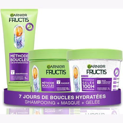 317207 - GARNIER FRUCTIS Metoda e Kaçurrelave - Rutinë me 3 Produkte: Shampo 250ml, Maskë 200ml, Xhel Hidratues 150ml - Acid Hialuronik