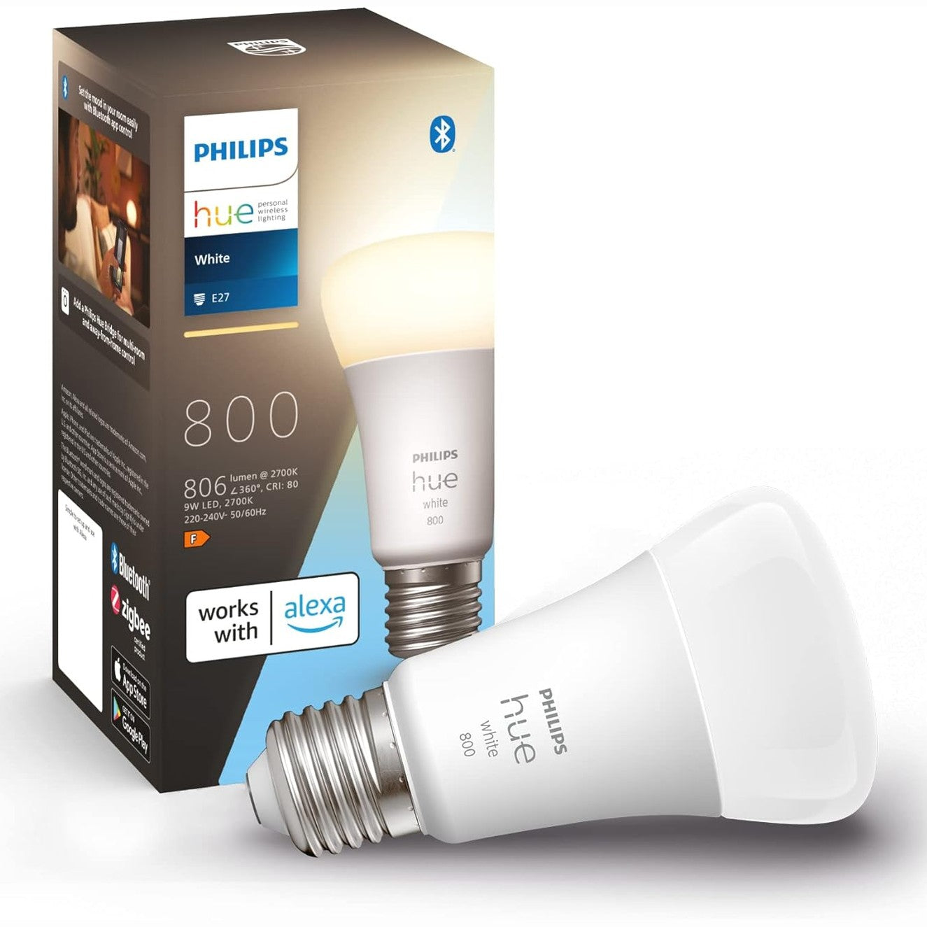 185511 - PHILIPS Hue White, Llambë LED Inteligjente E27 - Kontrollueshme nga Alexa, Google Assistant, Apple HomeKit - Ndriçim i Personalizuar dhe Kursim Energjie