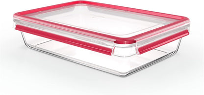 246719 - EMSA - Enë qelqi për ruajtjen e ushqimit Clip & Close, drejtkëndëshe, 3 L, e kuqe, transparente