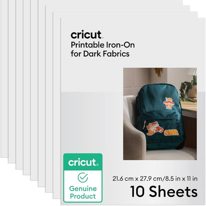 205948 - CRICUT Shirit i Printueshëm për Transferimin e Nxehtësisë, Pëlhura Të Errëta, Madhësi 8.5 x 11 Inç, Paketa e 10
