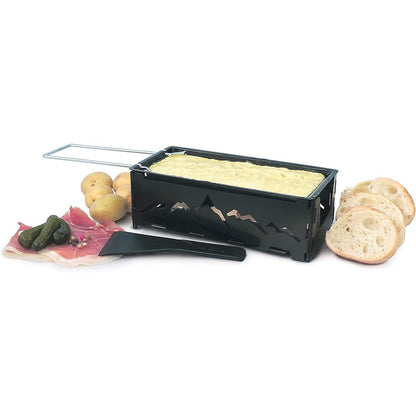 219478 - SWISSMAR KF-00536 Set Djathi Nordic Raclette me Spatul, Çelik, i Zi, 18cm x 8cm x 6cm, Portativ, Me Ngrohje me Dritë Çaji, Mbështetëse e Palosshme, Jo-Ngjitëse, I Sigurt për Lavatriçe, Set Dhurate