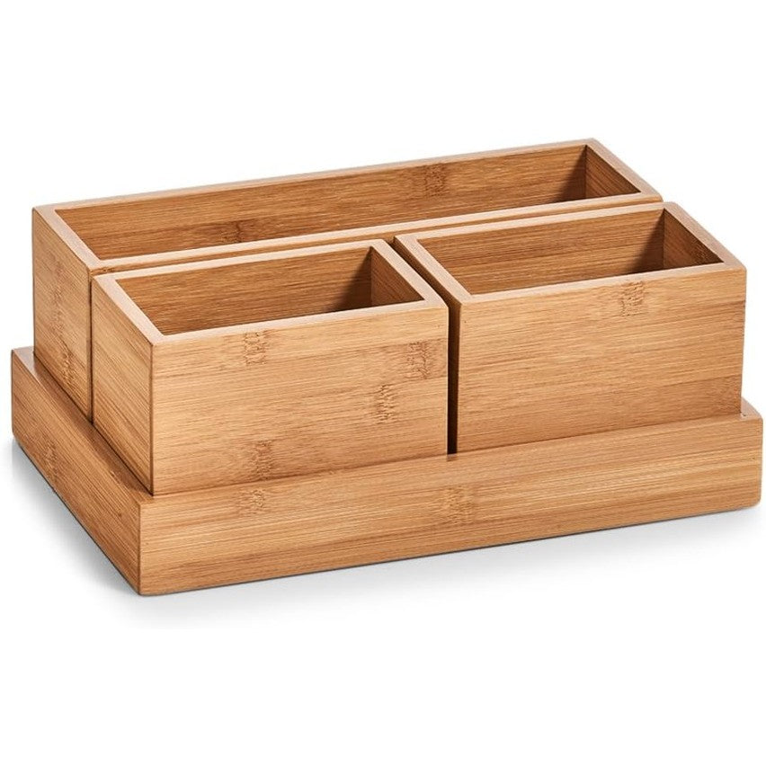 219144 - Set Organizuesi ZELLER 25387, 4 copë, Bambu, afërsisht 28 x 17.7 x 11 cm, Zyrë, Furnizime Makiazhesh